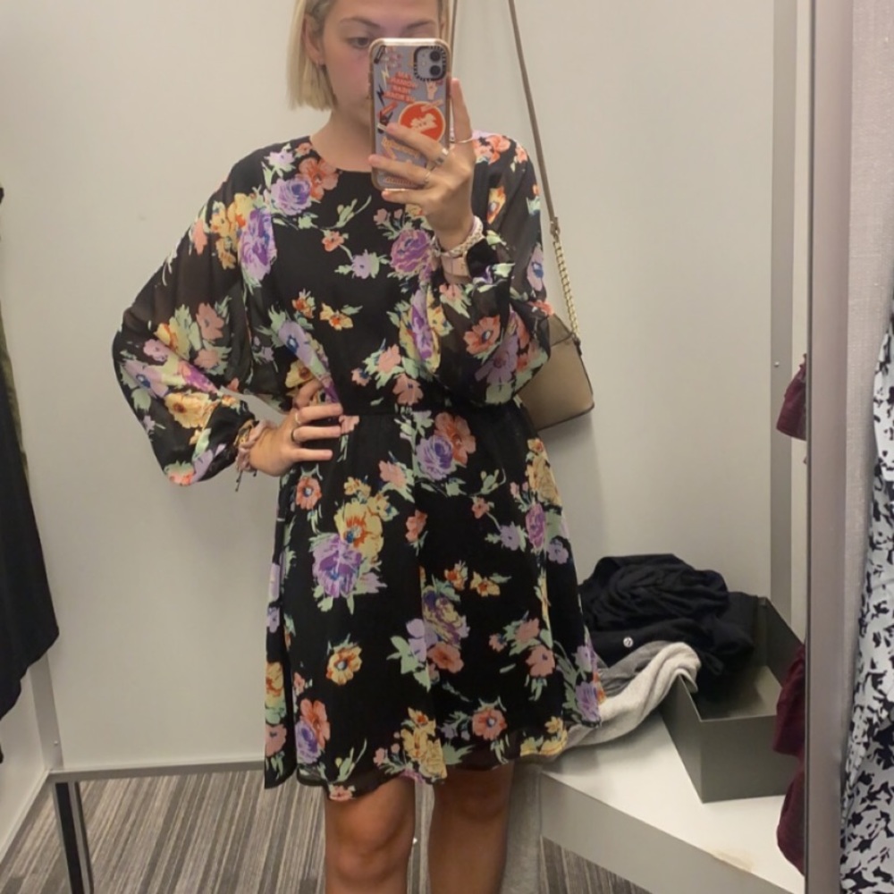 Floral dress with mesh sleeves. NWT. only wore to try on